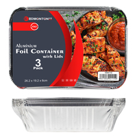 Alu. Foil Container With Lids Pk3  262x192x60mm